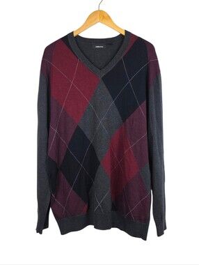 Claiborne 100% Cotton Argyle Lightweight Sweater Sz LT Academia Preppy Classic